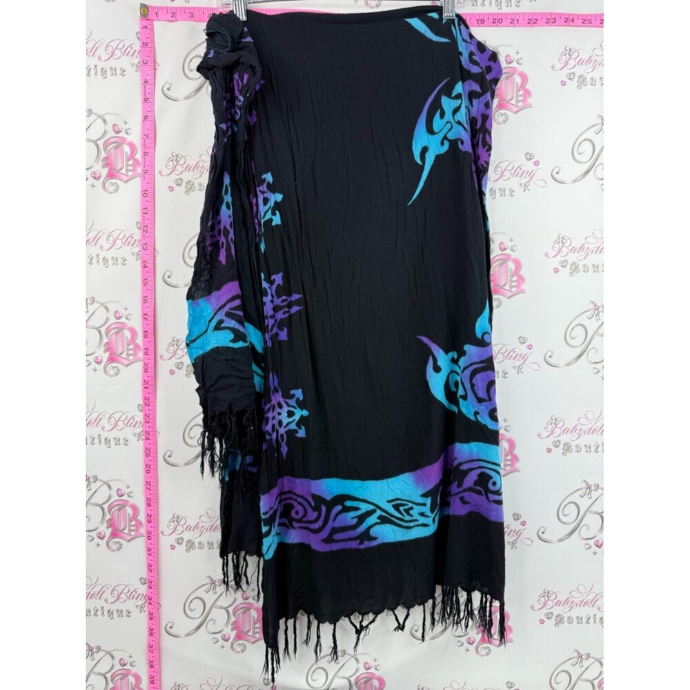 Scarf wrap skirt or dress y2k Black Swim Cover-Up Sarong Blue & Purple Print